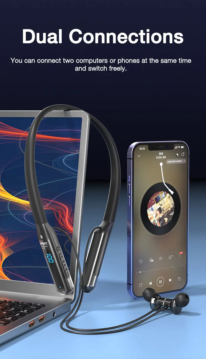 EARDECO 80 Hours Endurance Bluetooth Headphone with Microphone Wireless Headphones Bass Stereo Neckband Earphones Bluetooth 5.3 - Image 21