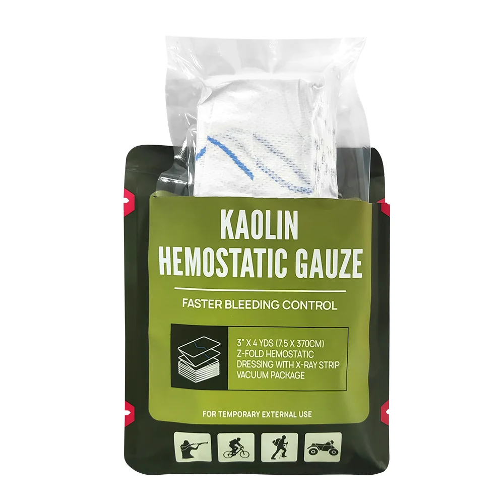 Hemostatic Kaolin Gauze Combat Emergency Trauma Z-Fold Soluble For Ifak Tactical First Aid Kit Wound Dressing