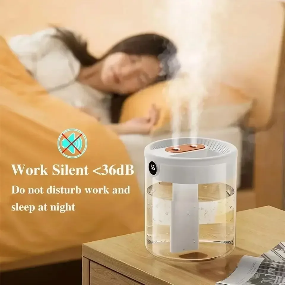 Dual Spray Humidifier USB Large Capacity Home 2L Quiet Bedroom LED Digital Display Night Light - Image 3