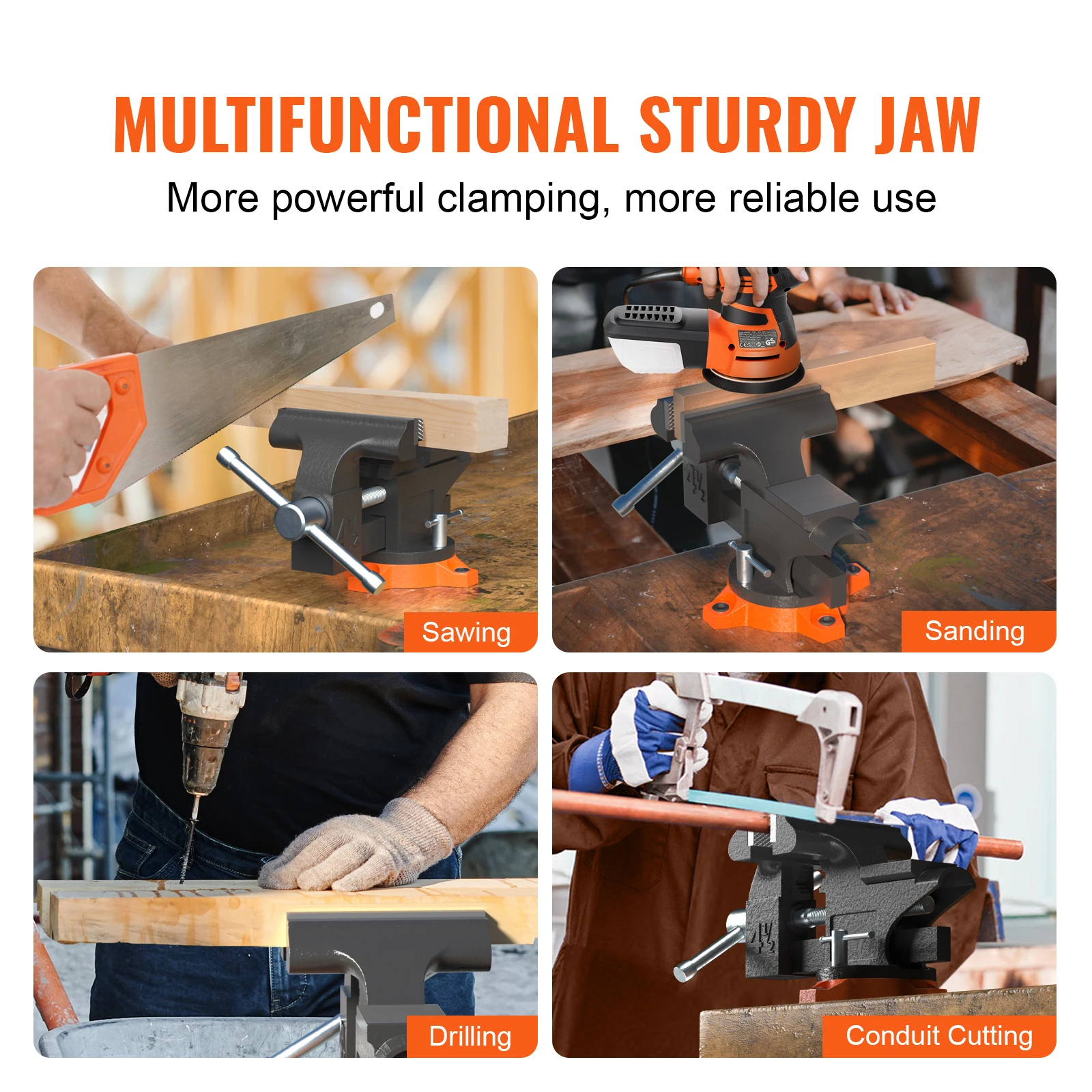 SucceBuy Bench Vise 4.5" 6" 6.5" Multipurpose, Swivel Base & Anvil Heavy Duty Cast Iron - Image 6