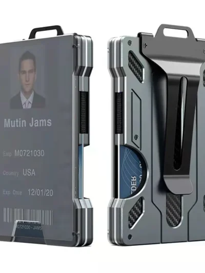 Minimalist Wallet for Men- Slim Aluminum Metal Money Clip with Clear ID Card Holder