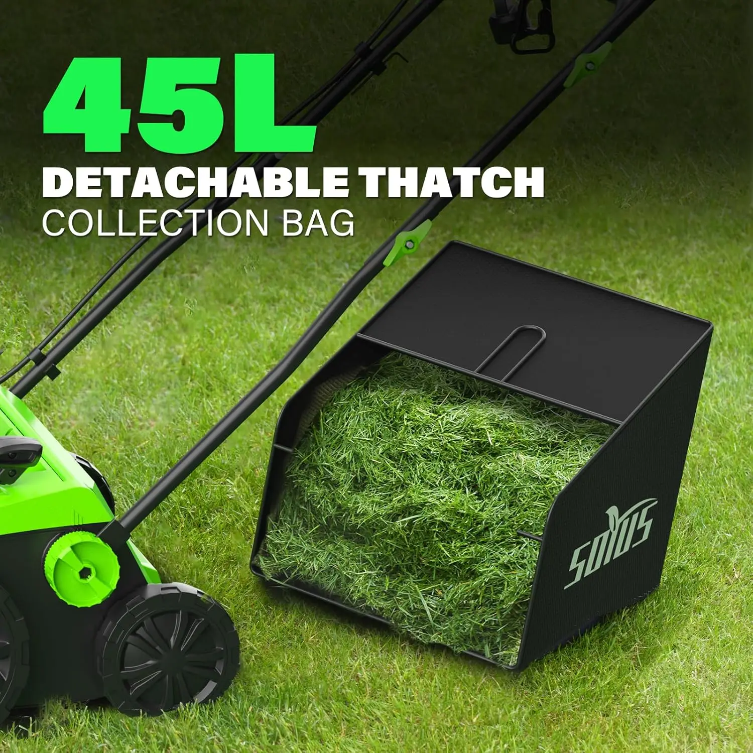 15-Inch 13-Amp Electric Dethatcher and Scarifier with 45L Removable Thath Collection Bag, Corded Lawn Dethatcher with 5-Position - Image 5