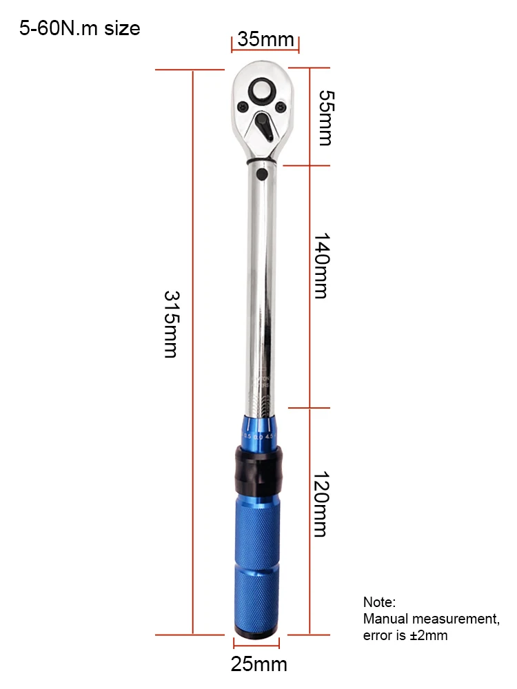 5-60N.m Torque Wrench 3/8 Inch Square Drive Torques Key ±3% High Precision Torque Wrench - Image 16