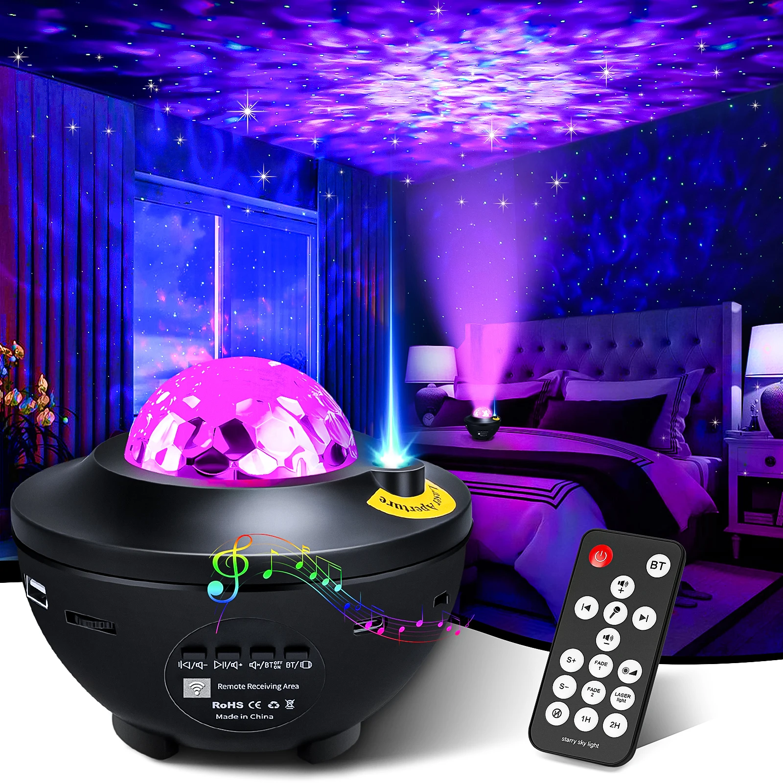 Starry Projector Galaxy Night Light Child Bluetooth USB Music Player Star NightLight Romantic Ocean Projector