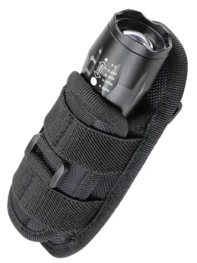 Tactical Flashlight Pouch Holster, Rotatable Holder Belt Clip Tactical Torch Carry Case with 360 Degree Carabiner Reel Clip