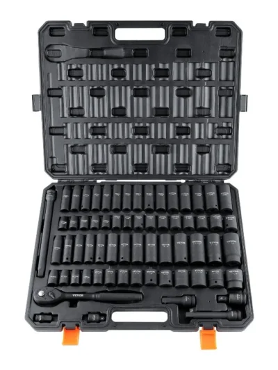 1 2 Drive Impact Socket Set 65 Piece Socket Set SAE 3 8 to 11 4 and Metric 1024mm 6 Point CrV Alloy Steel