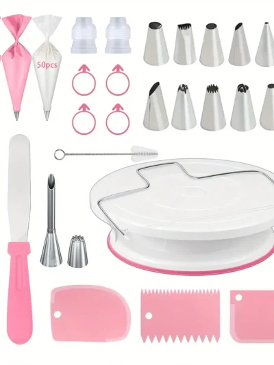 80PCS Cake Decorating Set-Non-Slip Turntable with 14 Piping Tips, Scrapers & Tools for Professional DIY Baking Tools Accessories