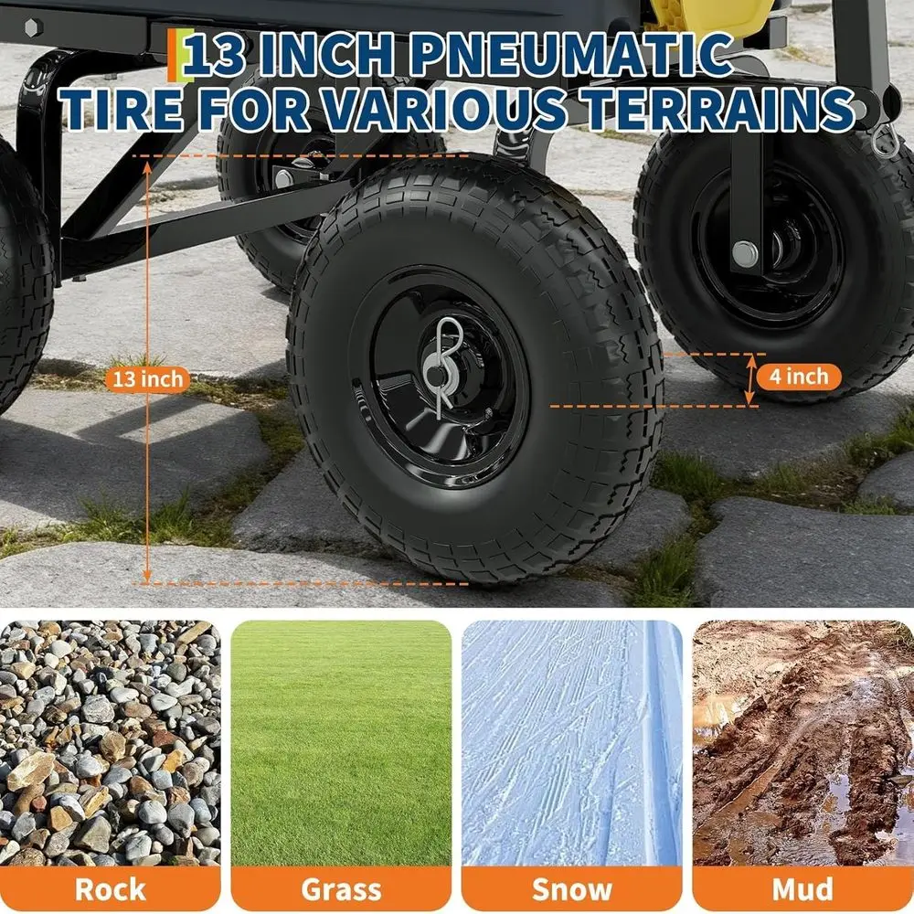 Heavy-Duty 1200lbs Capacity 7Cu.Ft. Garden Dump Cart with 2-in-1 Handle and 13in All-Terrain Wheels - Image 4