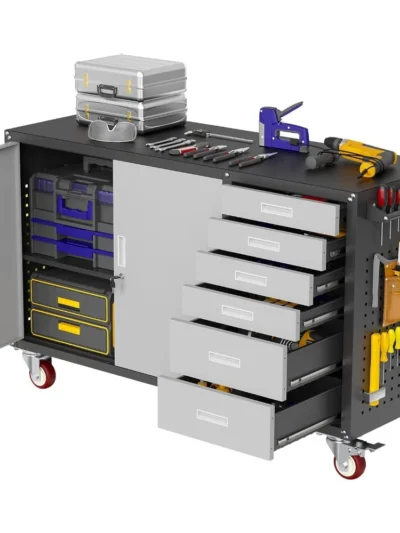 55" W Rolling Workbench with 6 Drawers and Storage Cabinet,1000 LB Capacity Heavy Duty Work Bench with Pegboard and Adjustable S