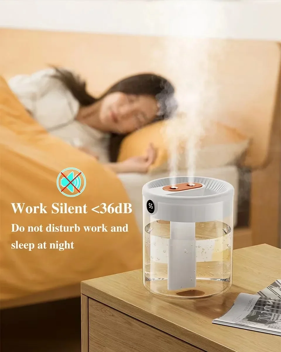 Dual Spray Humidifier USB Large Capacity Home 2L Quiet Bedroom LED Digital Display Night Light - Image 14