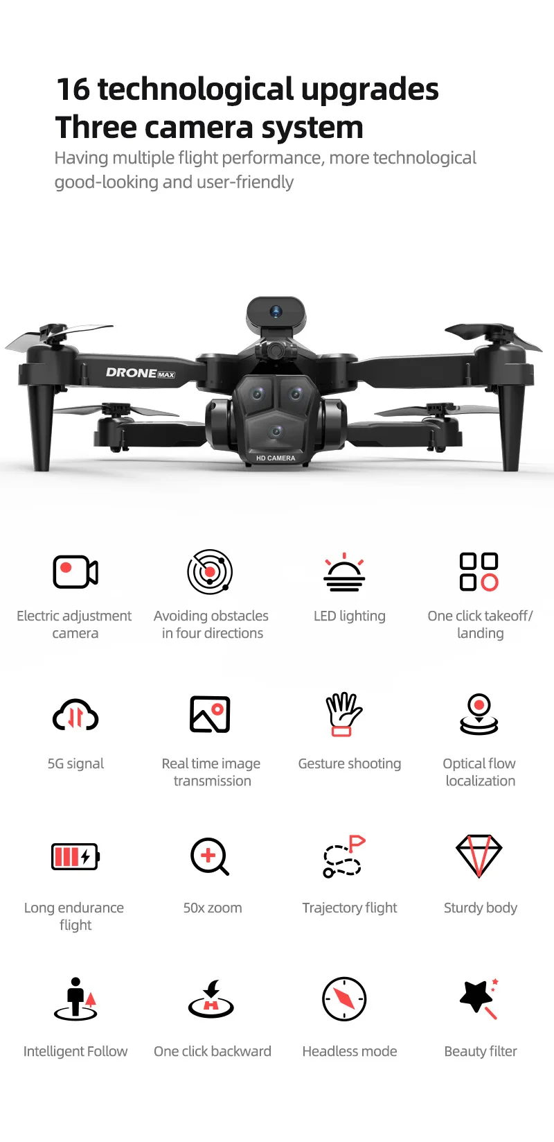 C10 high-definition three camera aerial drone intelligent obstacle avoidance quadcopter remote-controlled aircraft toy - Image 11