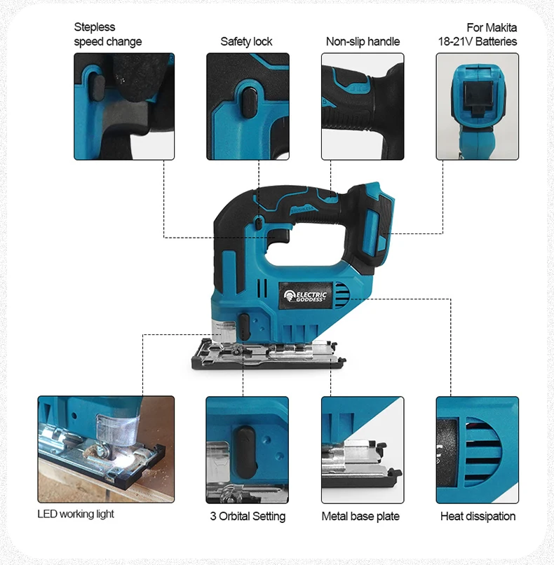 EG 3500RPM Cordless Electric Curved Saw 750W Rechargeable Electric Jig Saw Woodworking Cutting Power Tool for Makita 18V Battery - Image 17
