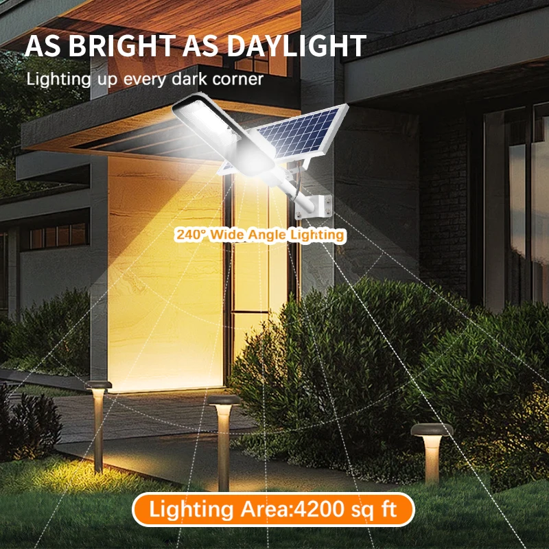 2PCS 200W Powerful Solar Light Outdoor Solar Street Light 6000mah Waterproof Automatic Dusk to Dawn Wall Light For Garage Garden - Image 9
