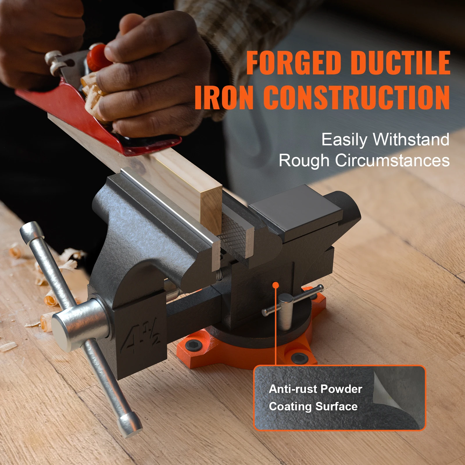 SucceBuy Bench Vise 4.5" 6" 6.5" Multipurpose, Swivel Base & Anvil Heavy Duty Cast Iron - Image 2