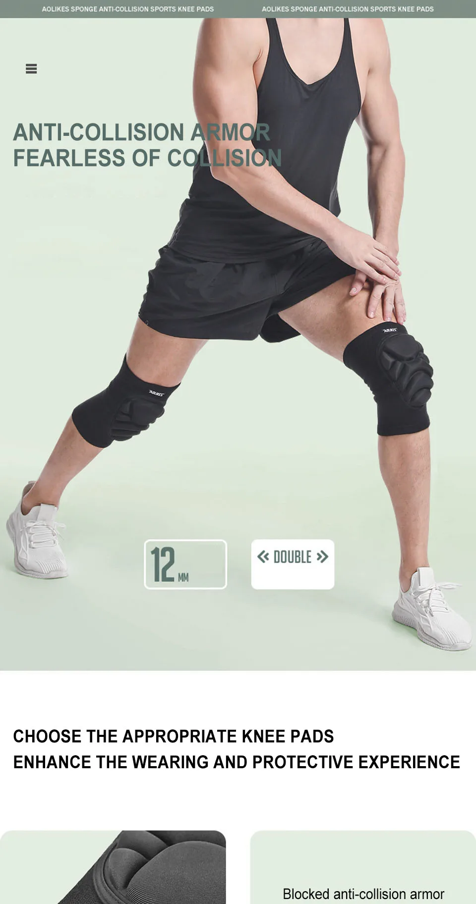 AOLIKES 1 Pair Knee Pads, Anti-Slip Collision Avoidance Kneepads with Thick EVA Foam - Image 7