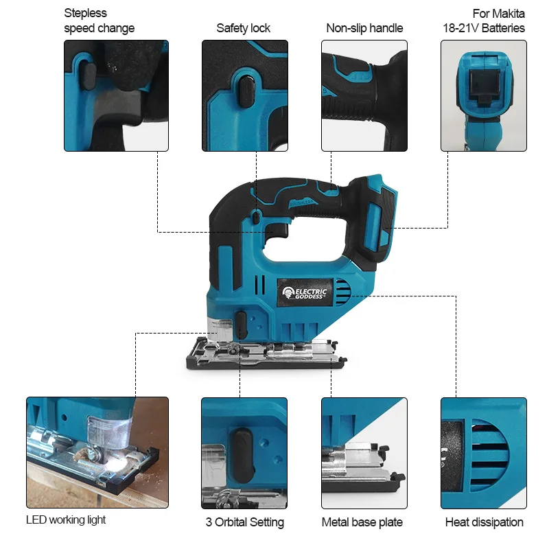 EG 3500RPM Cordless Electric Curved Saw 750W Rechargeable Electric Jig Saw Woodworking Cutting Power Tool for Makita 18V Battery - Image 5