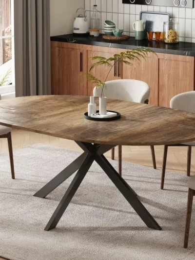 59-Inch Extendable Round Dining Table for Dining Room, 4-6 People Large Expandable