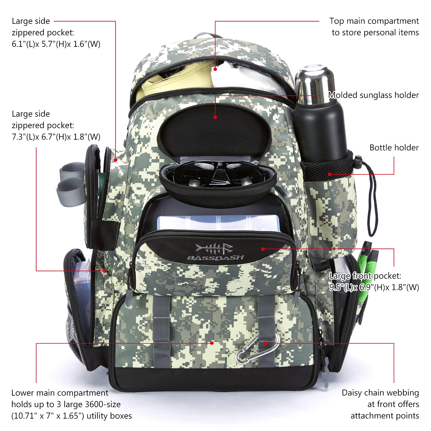 Bassdash Fishing Bag Tackle Backpack Lightweight Tactical Tackle Box Multifunctional - Image 14