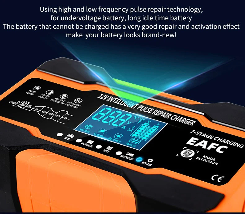 EAFC 12V 12A Car Battery Charger 240W Fully Automatic Pulse Repair Charging Suitable for Car Motorcycle AGM GEL WET Lead Acid - Image 14