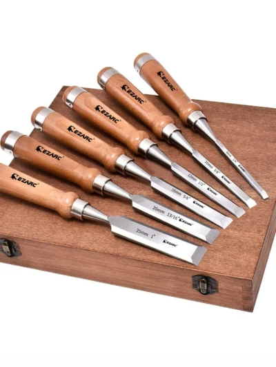 6Pcs Wood Chisel Tool Sets Woodworking Carving Chisel Kit with Premium Wooden Case for Carpenter Craftsman
