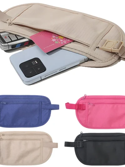 2 Pcs Sport Waist Bag Hidden Travel Money Belt with Security Pouch for Passport and Cash Invisible Chest Pack Wallet