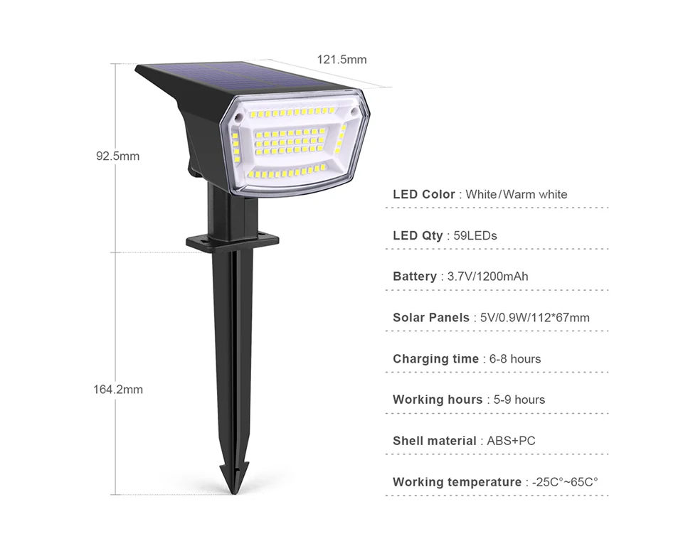 Built-in Large Capacity Battery 1200mAh LED Solar Floodlight Waterproof Spotlight Lamp Long Working Time For Garden Lawn Pathway - Image 10