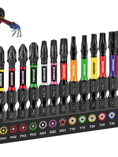 Geinxurn 13PCS Impact Phillipes/Square/Slotted Screwdriver Bits Set, 2'' Magnetic S2 Steel Bits Set with Color Coded Base