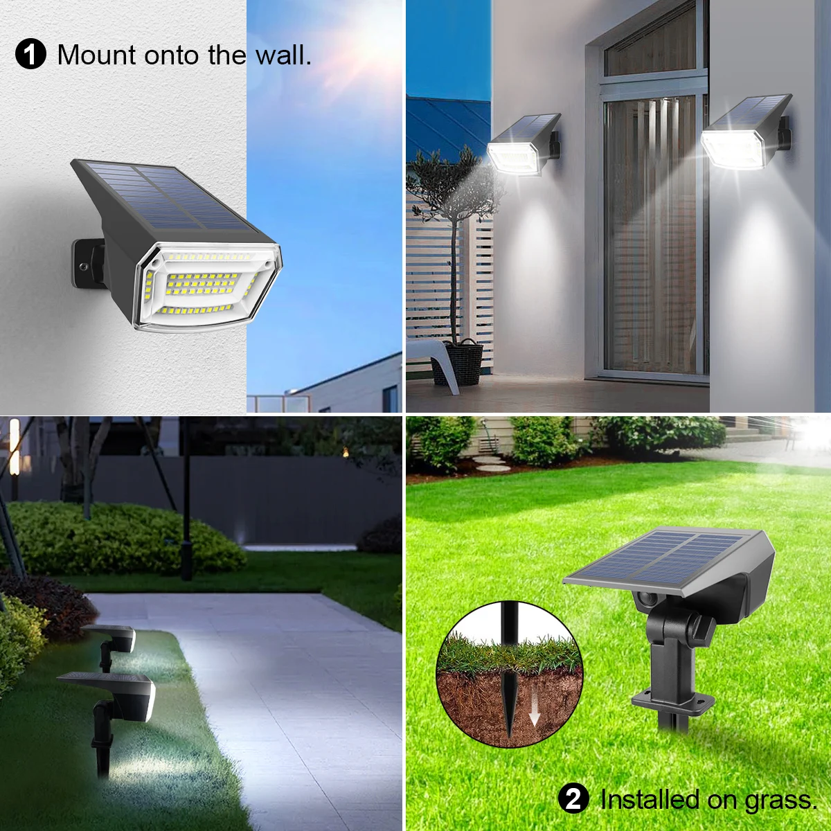 Built-in Large Capacity Battery 1200mAh LED Solar Floodlight Waterproof Spotlight Lamp Long Working Time For Garden Lawn Pathway - Image 2