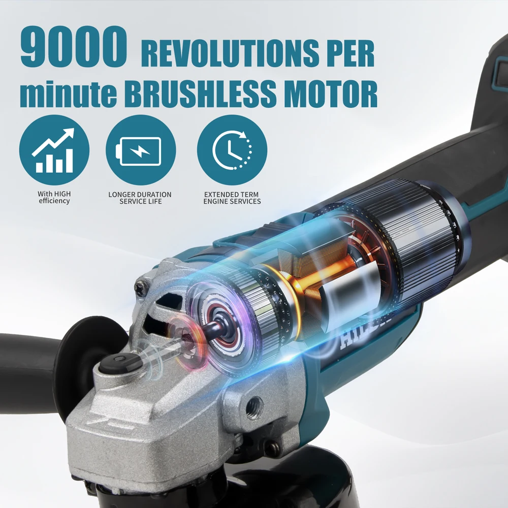 HILDA 21V Handheld Brushless Angle Grinder Cutting Rechargeable Electric Power Tool Polishing Machine Grinder for Makita Battery - Image 14