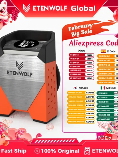 ETENWOLF ZEPHYR S3 Portable Tire Inflator 100% Duty Cycle 160 PSI Car Air Compressor 7800mAh