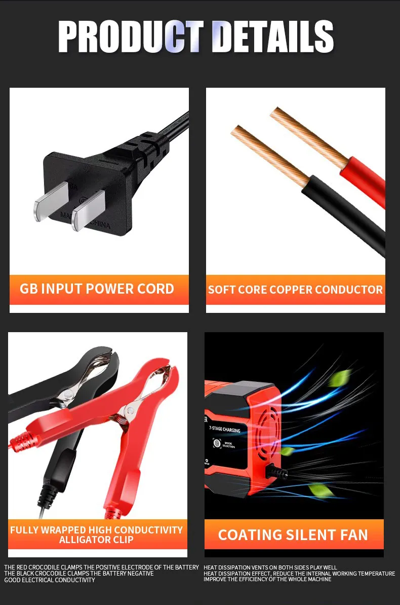 EAFC 12V 12A Car Battery Charger 240W Fully Automatic Pulse Repair Charging Suitable for Car Motorcycle AGM GEL WET Lead Acid - Image 20