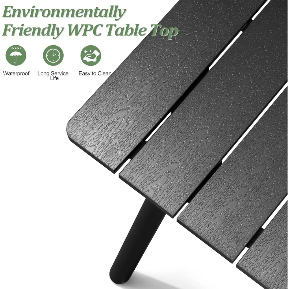 Outdoor Dining Table for 6, 70inch Patio Dining Table with Wooden-Like Top and Aluminum Frame, Rectangular Table with Umbrella H - Image 6