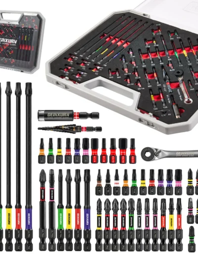 Geinxurn 58Pcs Tools Set Packaged with Impact Screwdriver Bits,Mini Wrech,Step Drill,Socket Adapter and Bit Holder for DIY