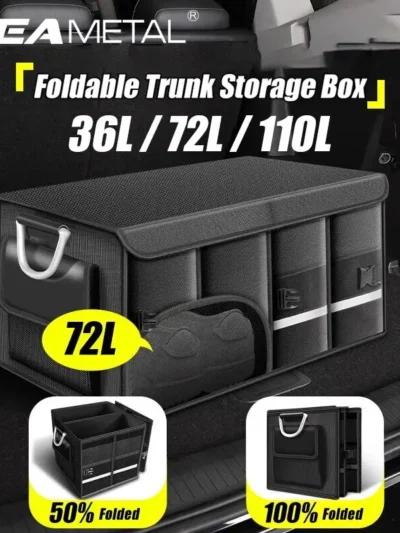 SEAMETAL Foldable Trunk Storage Box Waterproof Oxford Cloth 110L Large-Capacity Car Organizer