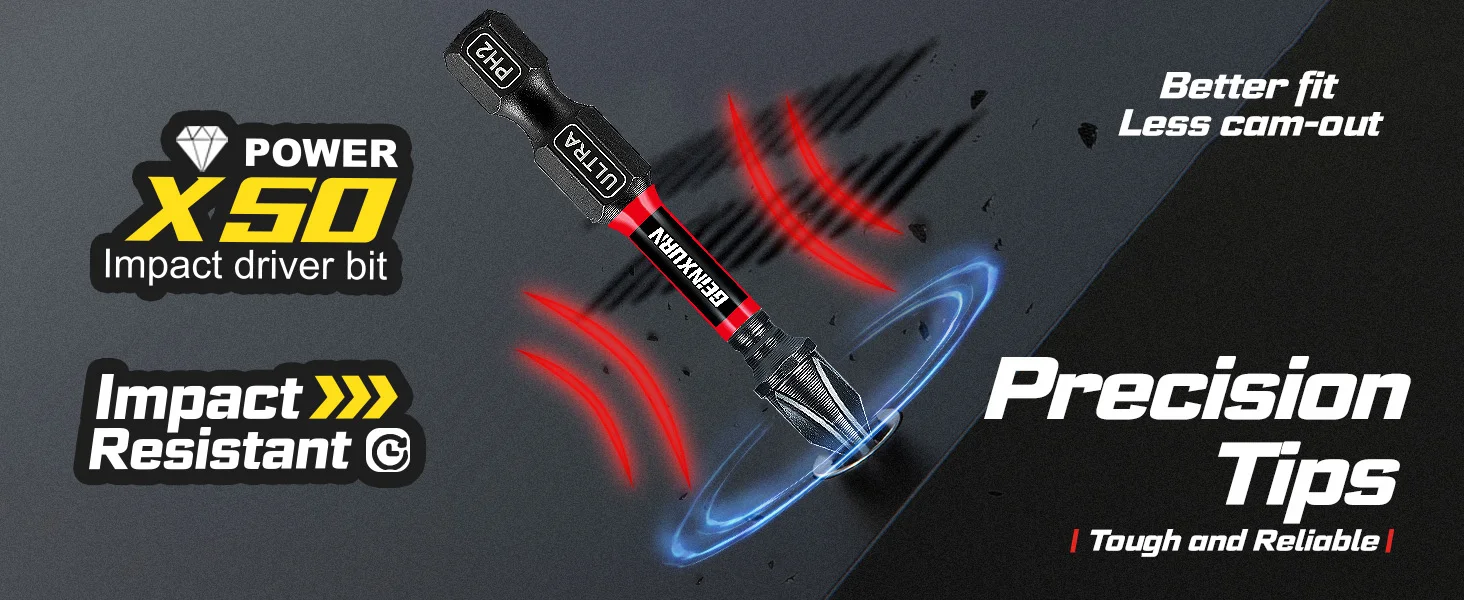 Geinxurn 13PCS Impact Phillipes/Square/Slotted Screwdriver Bits Set, 2'' Magnetic S2 Steel Bits Set with Color Coded Base - Image 16