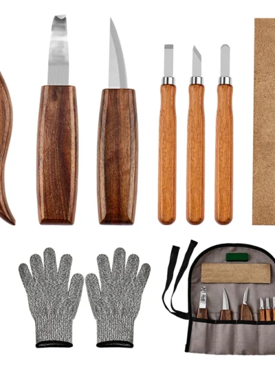 10Pcs Wood Carving Tools Set with Detail Wood Carving Knife Wood Chisel Knife Gloves Carving Knife Sharpener for Spoon Bowl Cup