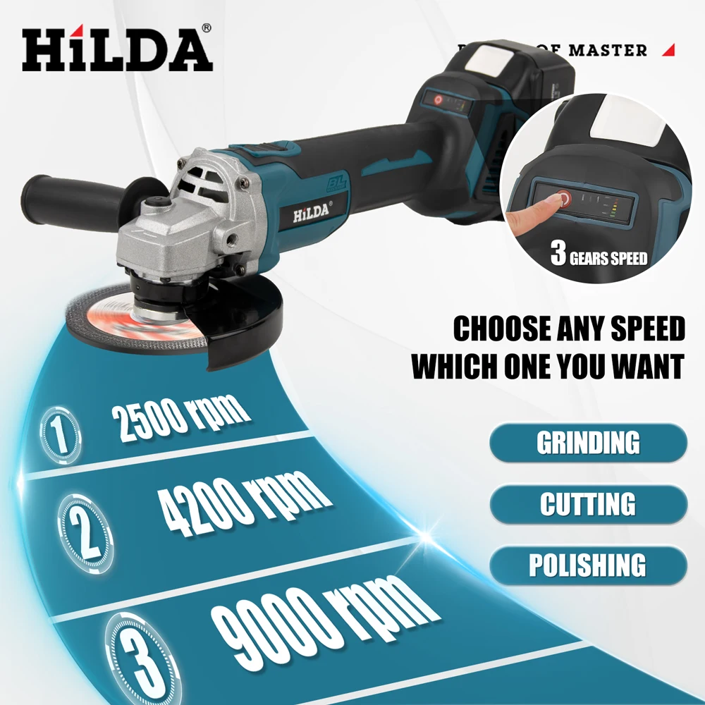 HILDA 21V Handheld Brushless Angle Grinder Cutting Rechargeable Electric Power Tool Polishing Machine Grinder for Makita Battery - Image 15