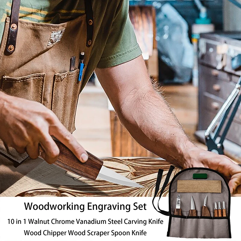 10Pcs Wood Carving Tools Set with Detail Wood Carving Knife Wood Chisel Knife Gloves Carving Knife Sharpener for Spoon Bowl Cup - Image 6