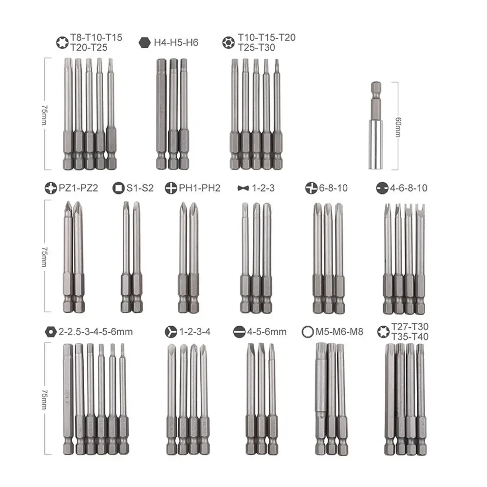 50 extra long screwdriver sets with 75mm safety screwdriver heads, Torx star shaped hexagonal wrench heads - Image 3