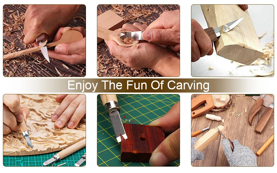 10Pcs Wood Carving Tools Set with Detail Wood Carving Knife Wood Chisel Knife Gloves Carving Knife Sharpener for Spoon Bowl Cup - Image 10