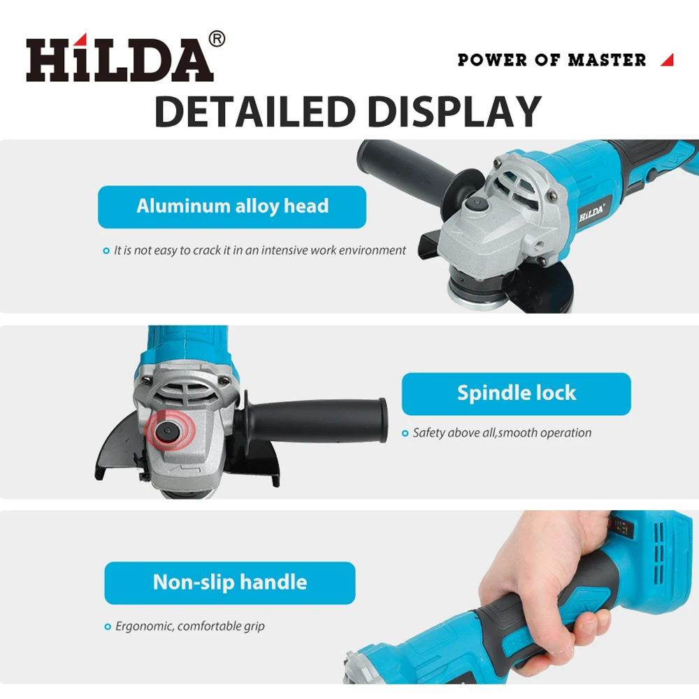 HILDA 21V Handheld Brushless Angle Grinder Cutting Rechargeable Electric Power Tool Polishing Machine Grinder for Makita Battery - Image 4