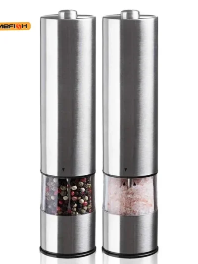 Electric Salt Pepper Grinder Set One Handed Operation Stainless Steel Spice Mill With Light Automatic Pepper Grinde for Kitchen