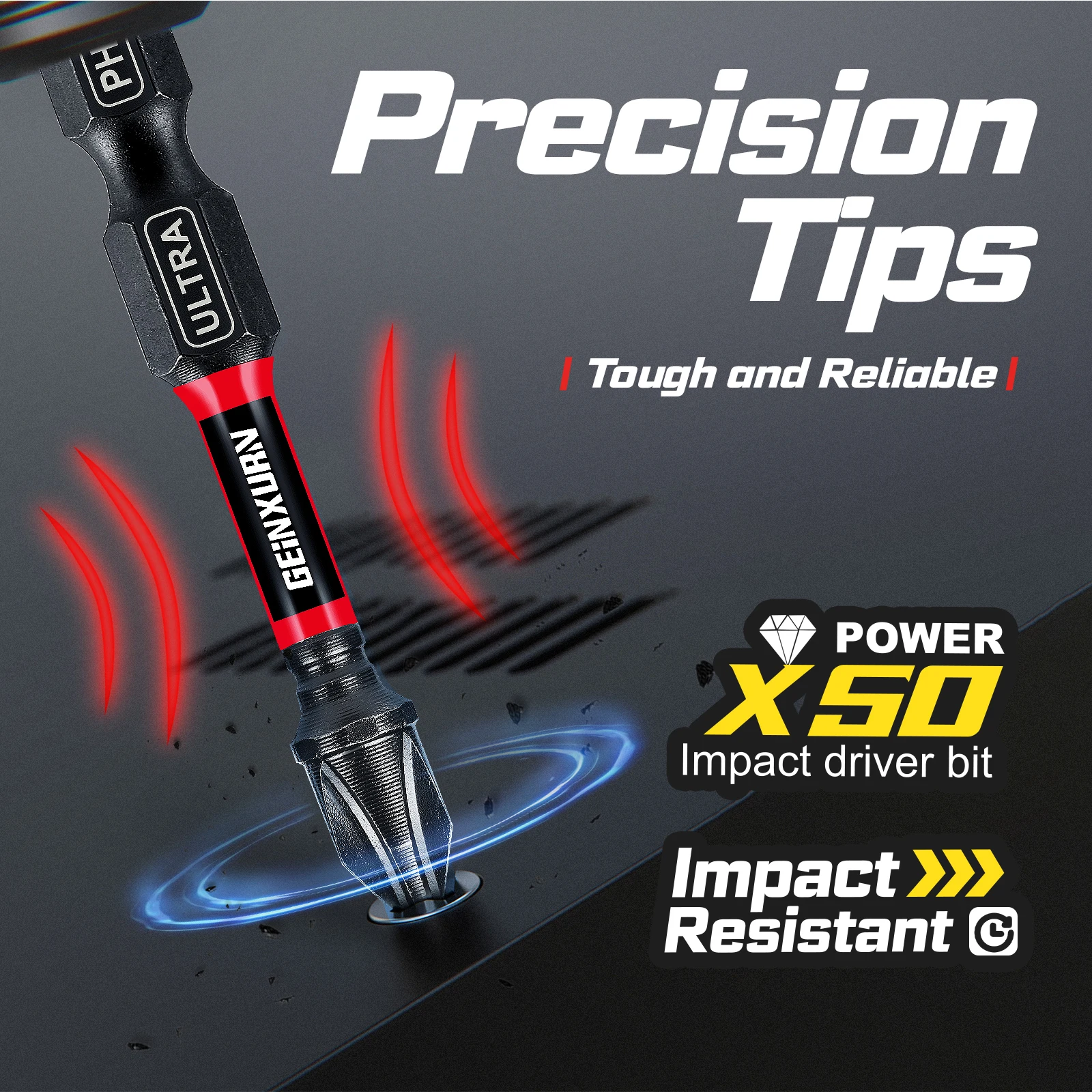 Geinxurn 13PCS Impact Phillipes/Square/Slotted Screwdriver Bits Set, 2'' Magnetic S2 Steel Bits Set with Color Coded Base - Image 5