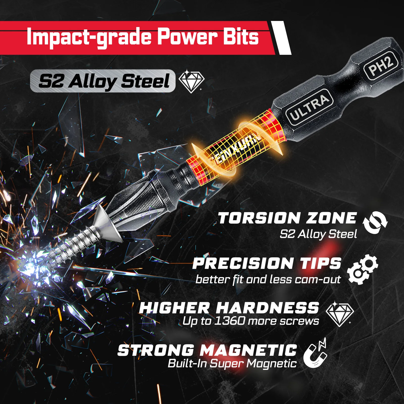 Geinxurn 58Pcs Tools Set Packaged with Impact Screwdriver Bits,Mini Wrech,Step Drill,Socket Adapter and Bit Holder for DIY - Image 2