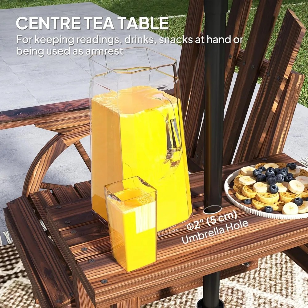 Wooden Garden Bench with Table, Umbrella Hole, 2-Seat Outdoor Patio Furniture for Backyard - Image 5