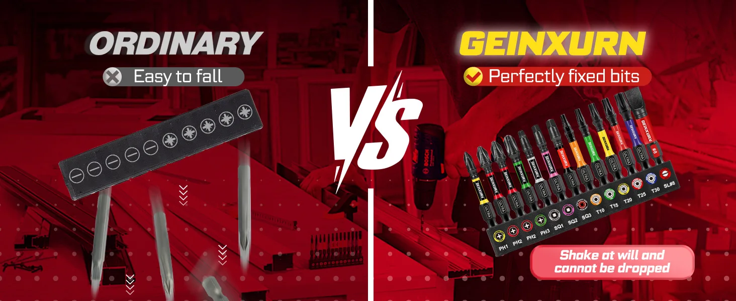 Geinxurn 13PCS Impact Phillipes/Square/Slotted Screwdriver Bits Set, 2'' Magnetic S2 Steel Bits Set with Color Coded Base - Image 15