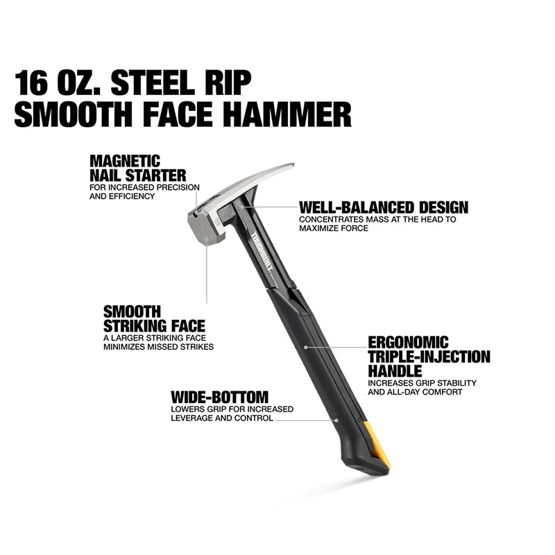 TOUGHBUILT Steel Rip Hammer TB-H1-1R-S16 TB-H1-1R-S18 16 OZ. 18 OZ. Smooth Face Hand Tools - Image 2