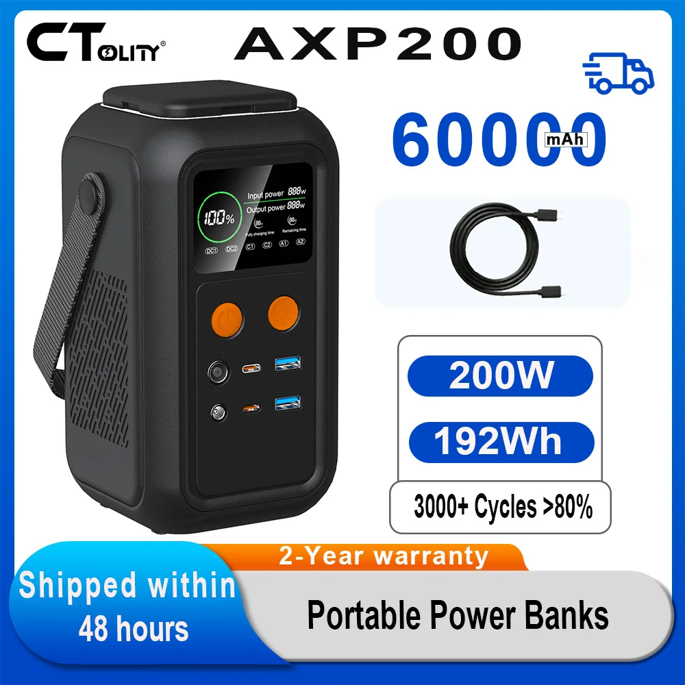 CTOLITY AXP200 192Wh 200W 60000mAh Solar Generator Portable Mobile Power Station Lifepo4 Battery For Outdoor Energy Storage RV