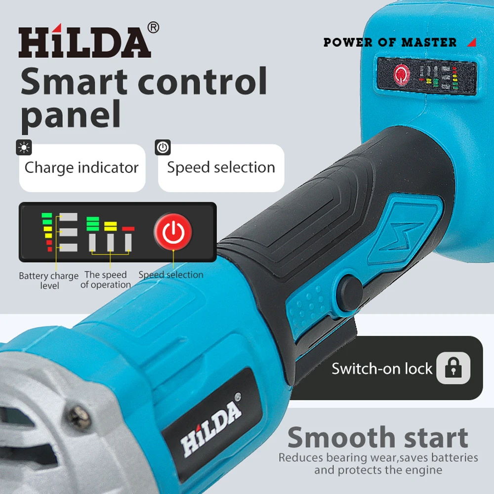 HILDA 21V Handheld Brushless Angle Grinder Cutting Rechargeable Electric Power Tool Polishing Machine Grinder for Makita Battery - Image 6
