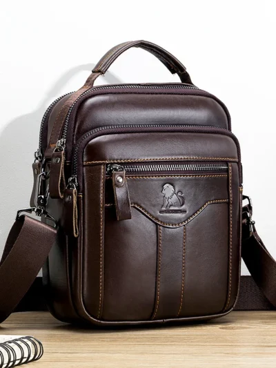 Men's crossbody bag, fashionable leather bag, trendy retro men's top layer cowhide shoulder bag